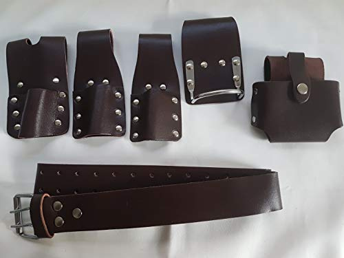 Scaffold Brown Leather 6PCS Tool Belt with Hammer Holder Steel Saddle New Edition