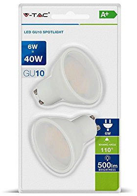 Confezione da 2 Lampadine LED Gu10 6W, Faretto Spotlight, 6400K