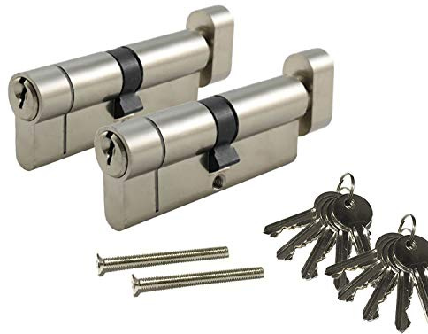 SecEuro Euro PVC Door Lock/Thumb Turn with 5 Keys Anti Drill Pick Bump Snap#Nickel~30/30~2 Locks (10 Matching Keys)