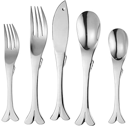 UPware 20-Piece Fish Shaped Flatware Set, 18/8 Stainless Steel Silverware Cutlery Set, Service for 4, Mirror Polished, Dishwasher Safe (Fish)