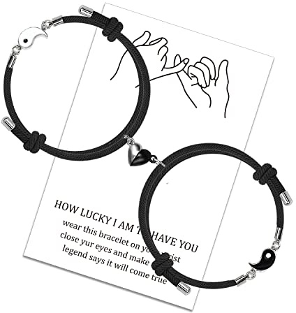 LUOKIFUR Armband mit magnetischem Paar, mit Herz, verstellbares Kordelarmband, Yin Yang für Valentinstagsgeschenke für die besten Freunde der Freundin