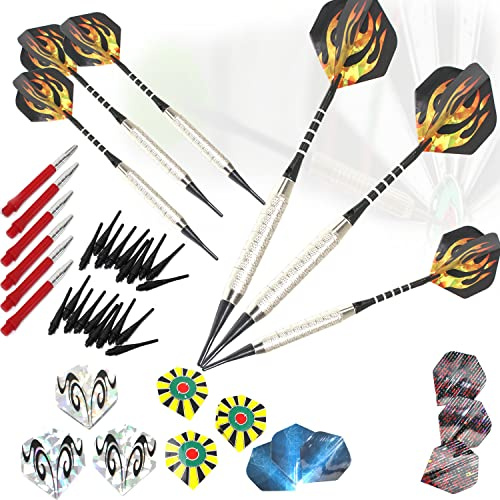 QMBasic SOFTDART Set | Dartpfeile mit Kunststoffspitze 18 Gramm 6 Stück Profi Softdarts Pfeile 16 Gramm für elektronische Dartscheibe 18 Flights 40 Spitzen