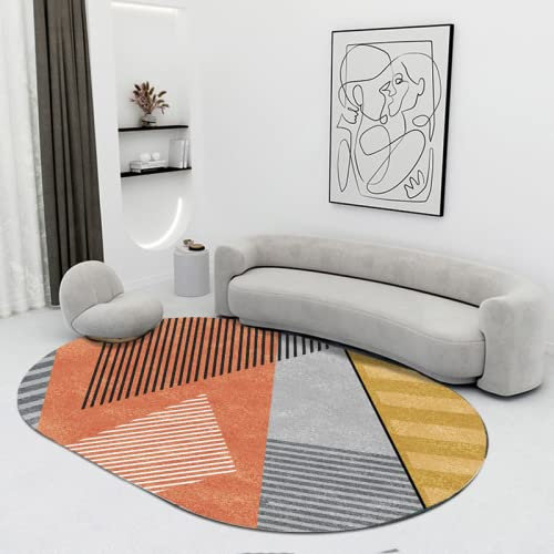 makeups1 Klassischer Orientteppich, Kurzflor Waschbarer Anti-Rutsch Ornamente Muster Teppich, orange grau gelb geometrisches Muster, 120 x 160 cm