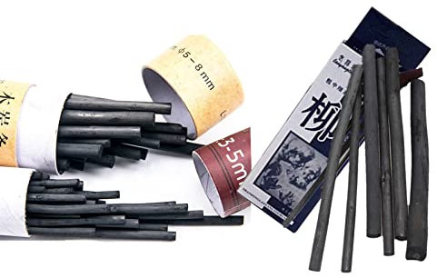 JinYu 56 palillos de carbón de vid suave, negro para dibujar, dibujar y bellas artes, lápices de carbón de sauce para dibujar, 3 cajas de 3-5 mm, 5-8 mm, 3-8 mm