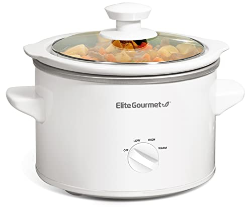 Elite Gourmet MST-250XW Olla eléctrica de cerámica de cocción lenta, con temperatura ajustable, platos principales, salsas, sopas, guisos y aderezos, apta para lavavajillas (1,4 l, blanco)