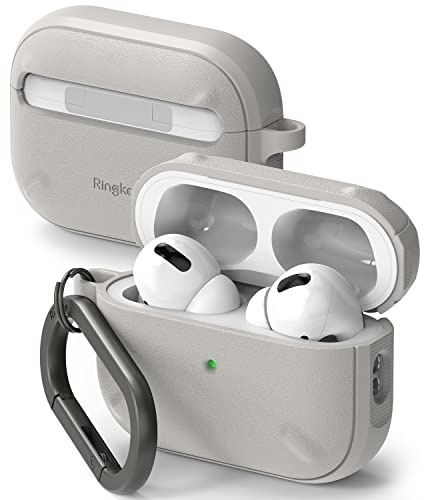 Ringke Onyx Compatibile con Cover AirPods 2a Generazione, Custodia Antiurto Robusta Strutturato TPU con Moschettone Portachiavi - Warm Gray Grigio