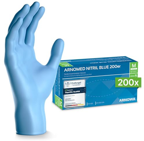 200x ARNOMED® Einweghandschuhe Blau, Nitril Handschuhe, Einmalhandschuhe M | Nitrilhandschuhe Einweg puderfrei, Gummihandschuhe Einweg, Schutzhandschuhe, Handschuhe Nitril latexfrei, Putzhandschuhe