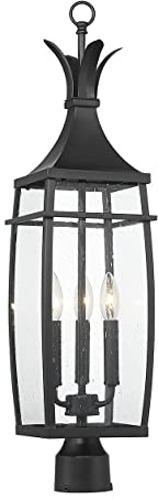 Savoy House 5-769-BK Montpelier Modern Farmhouse Clear Seeded Glass Outdoor Post Lantern, 3-Light 180 Total Watts, 29 H x 8 W, Matte Black