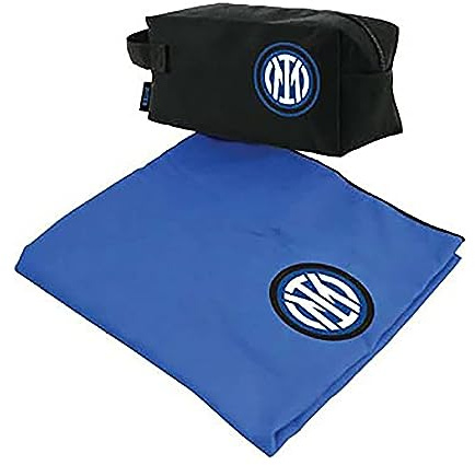 F.C. Inter, Beauty + Telo in Microfibra, Telo Microfibra cm.50x100, Beauty Viaggio Bagno con Logo, Nero Azzurro, Prodotto Ufficiale