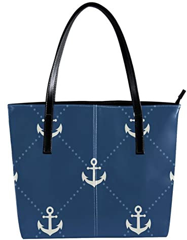 Weißer Anker blauer Hintergrund Schultertasche Leichte Freizeit Schultasche Lehrer Tasche Handtasche Geldbörse, Mehrfarbig