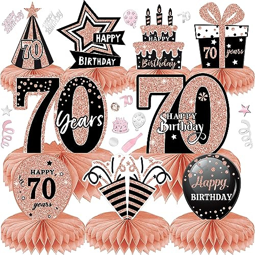 70 Geburtstag Deko Männer Frauen 10Stk Tischdeko Geburtstag Dekoration | mit 30g Deko Konfetti für Waben-Tischdekoration Party Zubehör Tischdekorationen Papier (70)