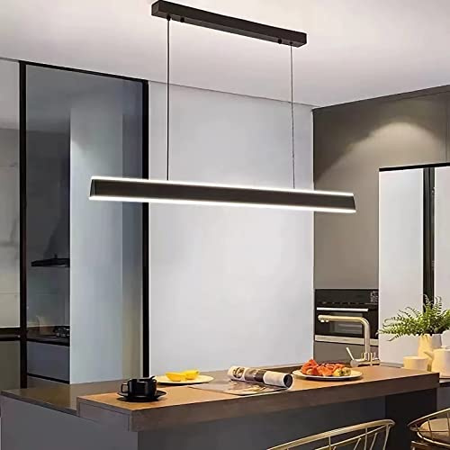 Moderne LED pendelleuchte esszimmer dimmbar hängelampe esstisch Linear design hängeleuchte mit Fernbedienung Kreative Design Esstischlampe, Moderne Hänge lampe für Wohnzimmer Küche (Schwarz, L100cm)
