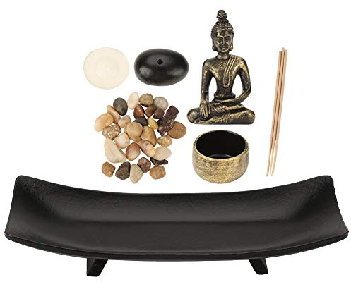 Buddha-Kerzenständer-Set mit Buddha aus Kunstharz, Teelichthalter aus Glas, Räucherstäbchen und Halter, Dekorationssteine ​​für Heimdekoration und Meditation