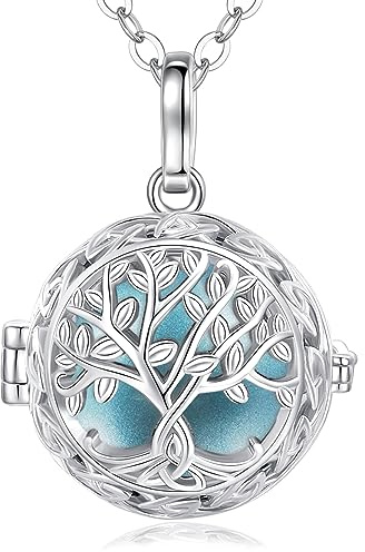 EUDORA Harmony Ball Llamador de Angeles Embarazada Collares de Mujer Embarazo, Arbol de la Vida Colgante Joyería de Mujer Primer Embarazo Mamá Regalos Originales para Madre Abuela Mujer, 76cm + 114cm