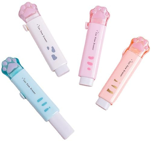 4 st katt tass-format infällbart suddgummi – Kawaii glidande tecknade gummi för studenter att skriva, kontor och skolmaterial