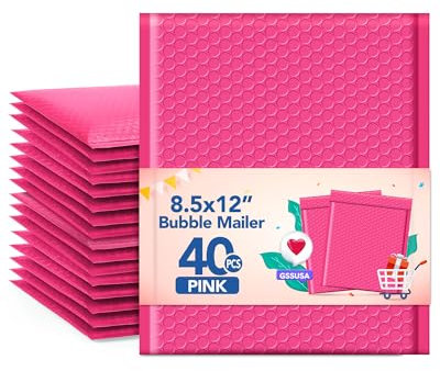 GSSUSA Pink Bubble Mailers 8.5x12 40 Pack, Self Seal Padded Envelopes