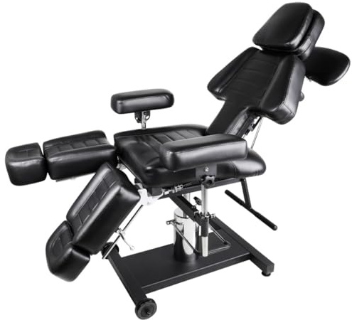 Polironeshop Alabama – Fauteuil Transat Multifonction Professionnel pour Studio de Tatouage et Centre Esthétique, Confortable et Réglable (Noir)
