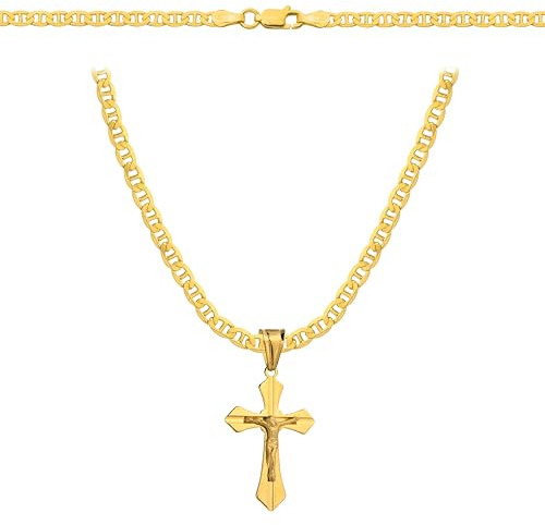Amor Luxury - Goldkette Herren: Königskette, Kreuzkette, 50 cm, Silber, 14k Gold, Klassisch, Erwachsener, 1 Kreuz, Flawless, 1 Stück