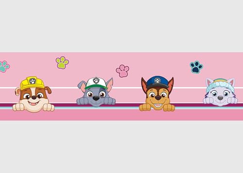 AG Design Selbstklebende Bordüre Paw Patrol Sei Glücklich, AWBD 8006 | Wasserfest Kinderzimmer Wand Dekoration | Wandbordüre für Mädchen und Junge | Folie, Mehrfarbig | Breite 500 cm x Höhe 13.8 cm
