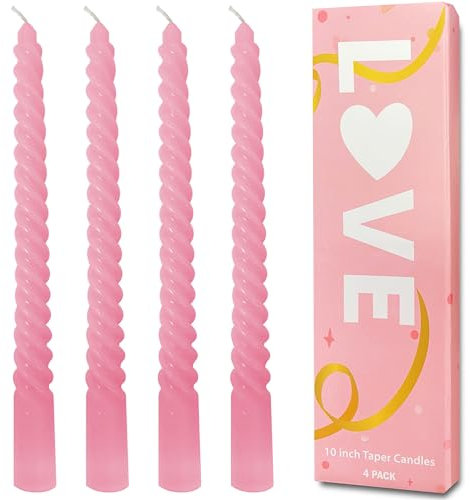 Topsics Lot de 4 bougies coniques en spirale - Sans parfum - Dégradé de couleur rose - Bougies piliers de 25,4 cm de haut
