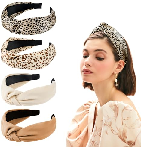 LOPHE Diadema Mujer, 4 Piezas Diademas de Pelo Anchas, Diademas para Mujeres Nudo, Banda para el Cabello Stretchy Head Wrap Twisted Accesorios