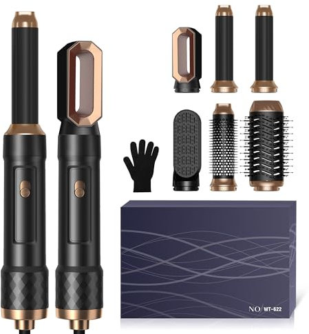 Airstyler Warmluftbürste Set für Alle Haartypen, 1000W Haarstyler Stylingbürsten Set mit Haartrockner, Rundbürstenföhn, Airflow Lockenstab Automatisch, Haarglätter Bürste,Warmluftbürste,Schwarz