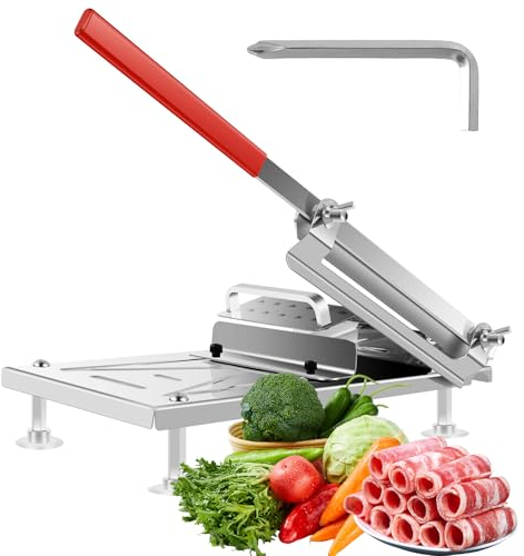 GUIJZSLTRG Frozen Meat Slicer, Manual Meat Slicer Machine, Stainless Steel Adjustable Thickness Freezing Meat Cutter, Beef Mutton Roll Bacon Vegetable Slicing Machine for Home Kitchen Cooking Hot Pot