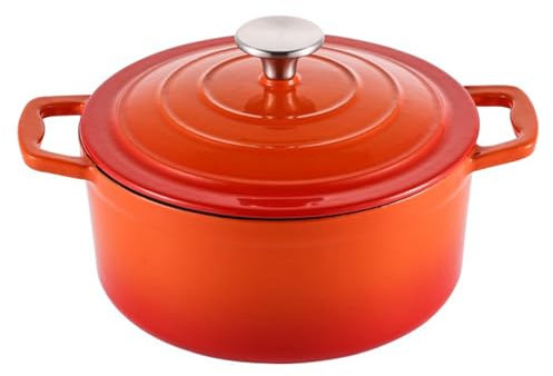 Cast Iron Casserole Dish with Lid Round Enamelled Casserole Pot Dutch Oven Large for Stews Roasting Braising Induction Gas Electric Hob All Stovetops Oven Safe Cookware Heavy Duty (2.7L - Orange)