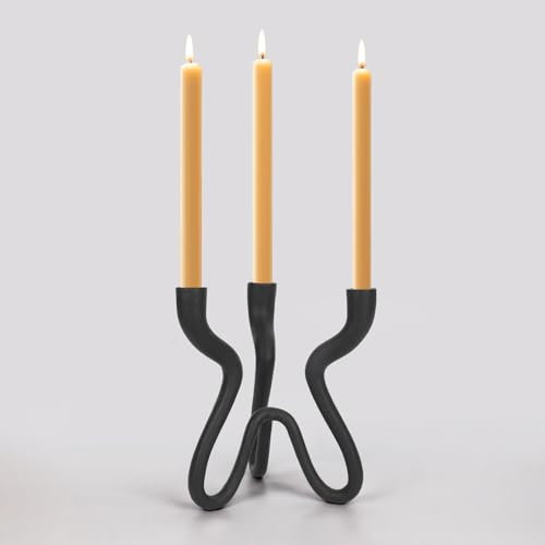 Triple Candle Holder Candelabra - Cast Iron Metal Taper Candlestick Stand with Matte Black Finish - Elegant Wedding Centerpiece for Home, Dining, Event Decor