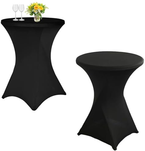 thirei Stretch Stehtisch Hussen, 2 Stück Elastische Tischdecken, Ø 60-65 cm Stretch Husse, Stehtisch Hussen,Dehnbarer Tischüberzug, für Gängige Bistrotische und Stehtische, Schwarz
