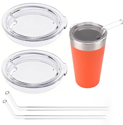 LUVCOSY 2PCs Cup Replacement Lids with 2 PCs Drinking Glass Straw Compatible with Stanley 16oz Adventure Stacking Beer Pint/Metal Drinking Tumbler, Stanley Beer Tumbler Accessories (Cup NOT Included)