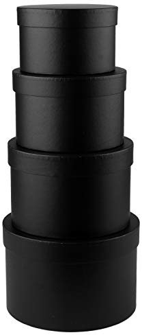 Oairse Round Gift Boxes with Lids Florist Hat Boxes for Arrangements Black Flower Box Set of 4 Nesting Gift Box with Lids for Flowers Arrangements Empty Bridesmaid Wedding Birthday Party Favor