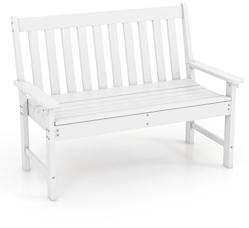 COSTWAY Trädgårdsbänk väderbeständig, allväderssbänk av HDPE, parkeringsbänk för 2–3-sits, balkongtank kan belastas upp till 320 kg, terrassbänk för trädgård, balkong och terrass, 132 x 65 x 91 cm