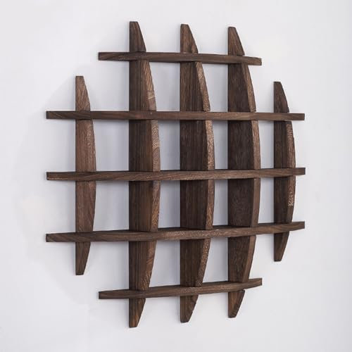 QTQHOME Kaffeetassen-Display, Wandmontage, Massivholz, chinesische Kugel, Tassenhalter, Tassenhalter, Tassenregal für Wand, Wohnzimmer, Küche, Büro (70 cm, braun-multigrid)