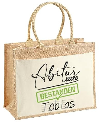 LIEBTASTISCH - Jutebeutel Personalisiert - Abitur 2026 mit Namen - Abitur bestanden - Jute Shopper - Jutetasche - Geschenkset - Geschenkidee zur Prüfung