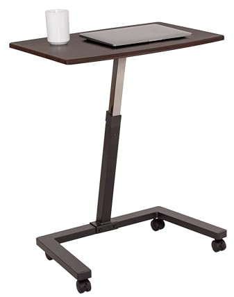 Seville Classics Airlift höhenverstellbarer mobiler Roll-Laptopwagen, Computer-Arbeitsplatz, Schreibtisch, Tisch für Zuhause, Büro, Klassenzimmer, Krankenhaus, mit Rädern, Walnuss, flach (61 cm
