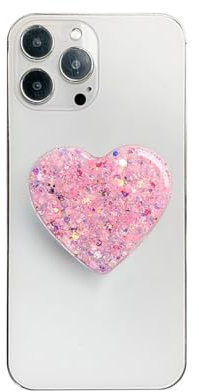 AOWVUTS Supports de Téléphone Support Coeur à Paillettes Compatible Poignée Grip Extensibles Base Rétractable et Créatif Airbag Support pour Smartphones et Tablettes (Rose)