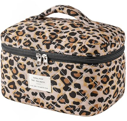 uekeboag Große Reise-Make-up-Tasche für Damen, gesteppt, Blumenmuster, Baumwolle, Kosmetiktasche mit Blumenmuster