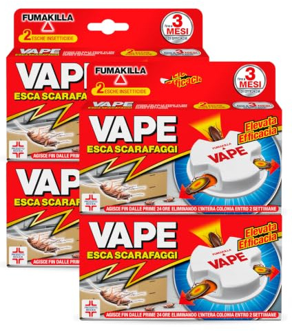 Vape Esca Scarafaggi Insetticida Blatte Disinfestazione per Abitazione e Interni Elimina Intera Colonia Efficace 3 Mesi Prodotto Biocida - 8 Esche