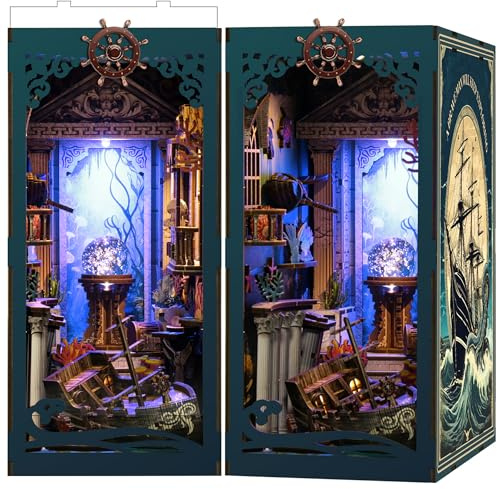 Bok Nook kit för vuxna: LUMYCE träpussel gör-det-själv miniatyr hus 3D dockhus – bokstöd för bokhylla dekoration med LED-ljus kreativ present för läsare