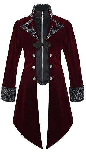 Manteau steampunk pour homme - Veste gothique midi - Noir - Manteau médiéval avec fermeture éclair - Rétro victorien - Jupe de marche élégante Tuxedo Theatre Performance - Vêtement de pirate - Costume