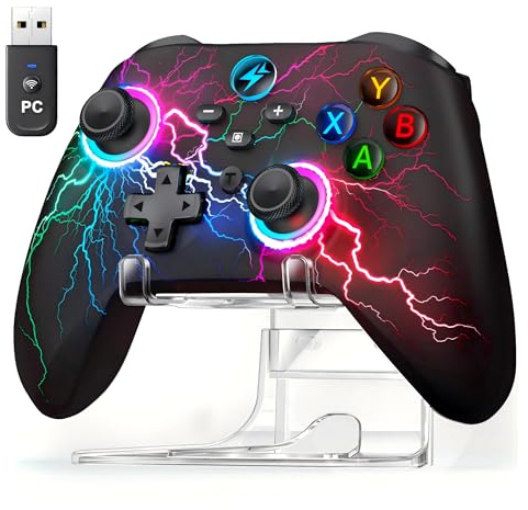 HELLCOOL Controller PC, 2.4GHz Wireless PC Controller mit Hall Trigger/Cooles RGB Licht/1000mAh, Gaming Controller Kompatibel mit PC/Switch/Handy/Tablet