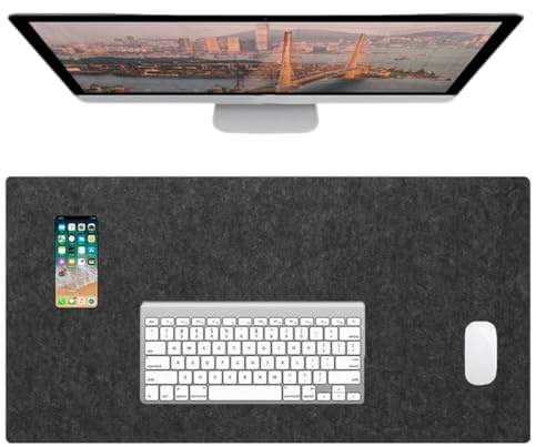 Große Filz-Schreibtischunterlage, Büro-Schreibtischunterlage, Zubehör für Tastatur, Maus, Laptop, verschleißfest, faltbar, Arbeitszimmertischdecke mit rutschfester Unterseite, Schwarz, 60 x 30 cm