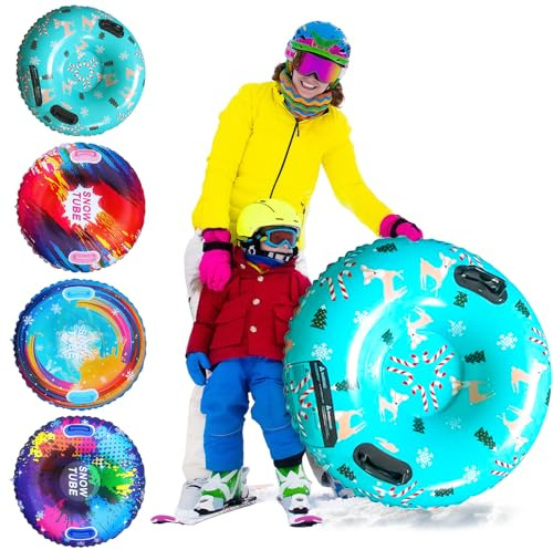 Colchoneta Nieve Fancysky con 2 Asas - Trineo Inflable de Nieve 80 x 80 Cm, Grueso, Tobogán de Nieve Invernal para Todas Las Edades, Snow Tubes, Vive Aventuras Invernales Inolvidables (Alce)