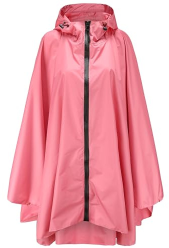 NUUR Poncho de pluie polyvalente avec capuche, unisexe, imperméable, réutilisable, pour randonnée ou cyclisme, rose clair, taille unique