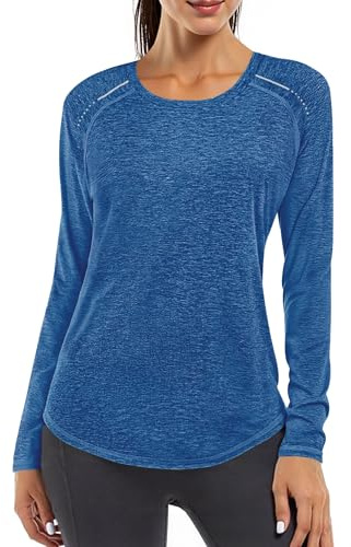 Gyabnw Sportshirt Damen Langarm UPF 50+ UV Schutz | Leichtes Funktionsshirt, Rundhals, reflektierende Details, lockere Passform, für Fitness Wandern und Outdoor