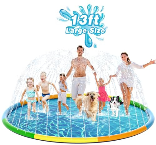 EPN Splash Pad, 13FT Size Extra Large Sprinkler Play Mat for Dogs & Kids, Thicker Pool Summer Outdoor Water Toys Fountain Pad for 3+ Children & Pets