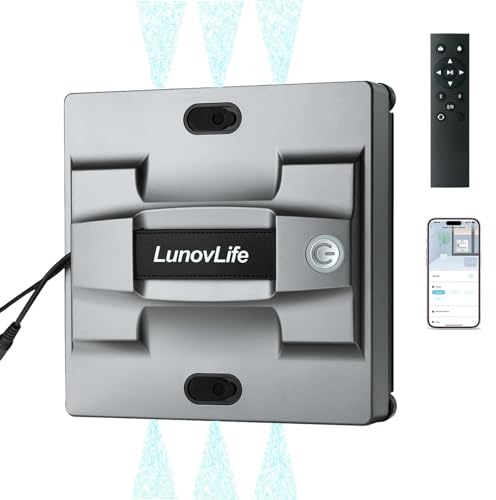 LunovLife Robot Window Cleaner with 4-Nozzle Spray, 5600Pa Automatic Window Cleaning Robot. Electric Glass Washer Machine for High Rise, Remote Control (Mains Powered)(Gunmetal Gray)