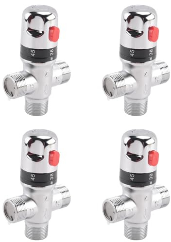 Tumintu Lot de 4 robinets mélangeurs thermostatiques à 3 voies en cuivre 3/4 pour eau chaude et solaire, valve de régulation de la température