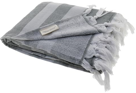 Stefano Ferrante HAMAM-FROTTEE Hamamtuch (schwarz/hellgrau) | Saunatuch, Pestemal, Fouta, Strandtuch, Badetuch, 100x200 cm, Baumwolle